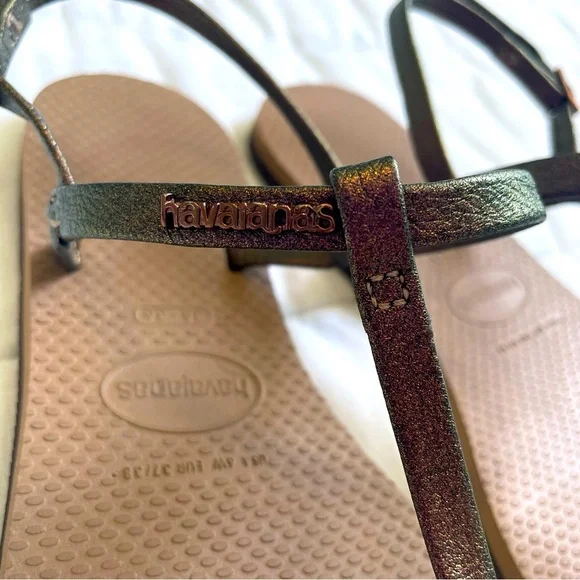 EUC Havaianas Womens metallic leather ankle strap sandals Sz 6 or EU 37/38 - Picture 2 of 10